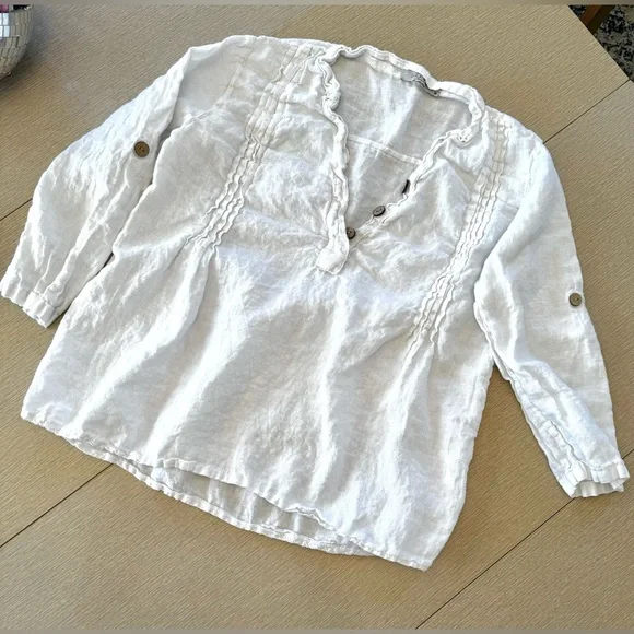 VIOLA BORGHI PLEATED V NECK BLOUSE - Picture 6 of 13